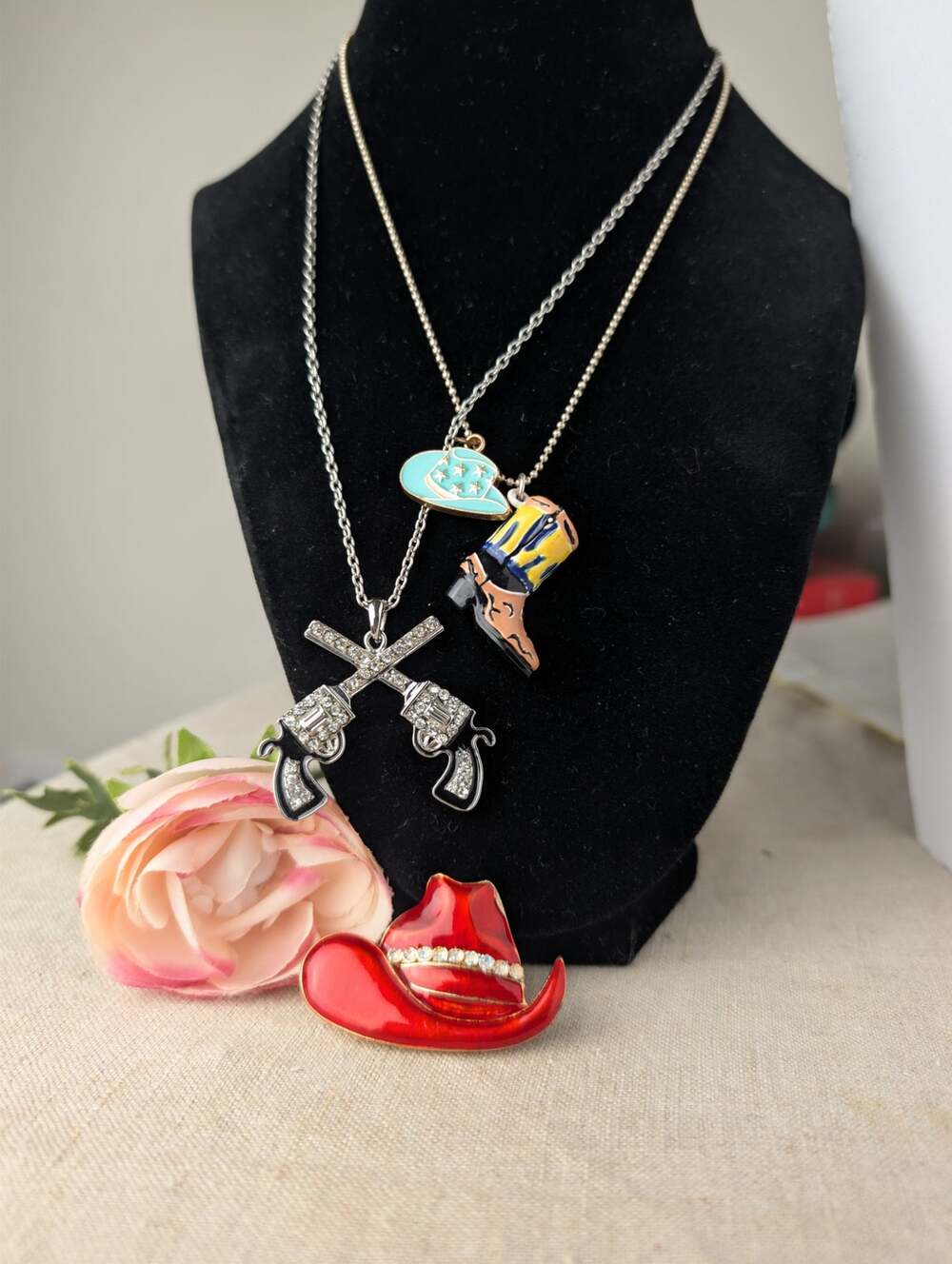 Cowgirl Jewelry Set Necklaces Charms Brooch 80's
